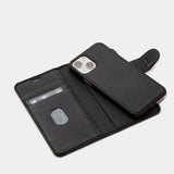 Trunk iPhone 13 Genuine Leather Flip Case with Removable Back Case - Black