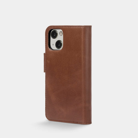 Trunk iPhone 13 Genuine Leather Flip Case with Removable Back Case - Brown