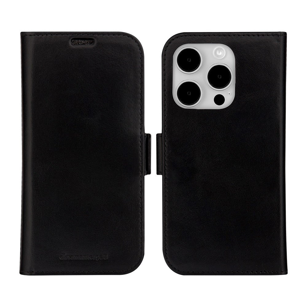 iPhone 15 Pro dbramante1928 Lynge Genuine Leather Magnet Flip Case - Black