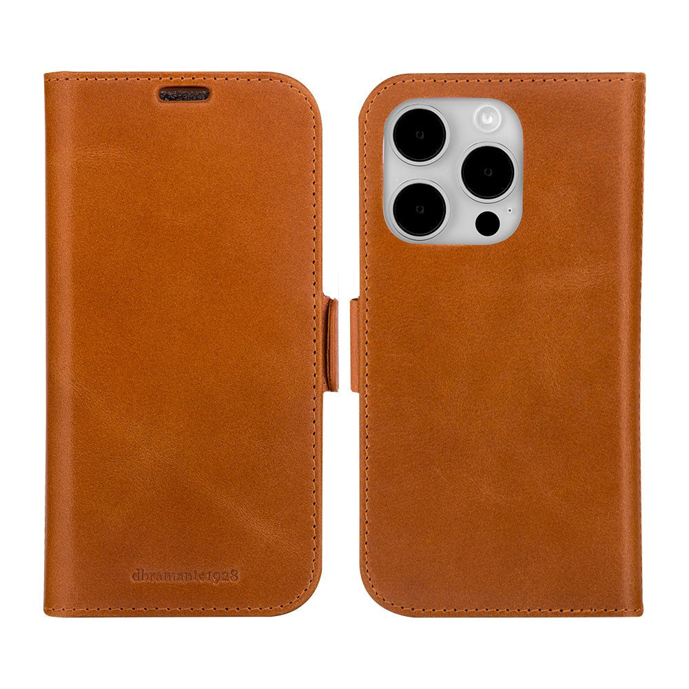 iPhone 15 Pro dbramante1928 Lynge Genuine Leather Magnet Flip Case - Tan