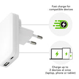 dbramante1928 Slim Wall Charger with 1x USB-C 30W & 1x USB-A 30W - White