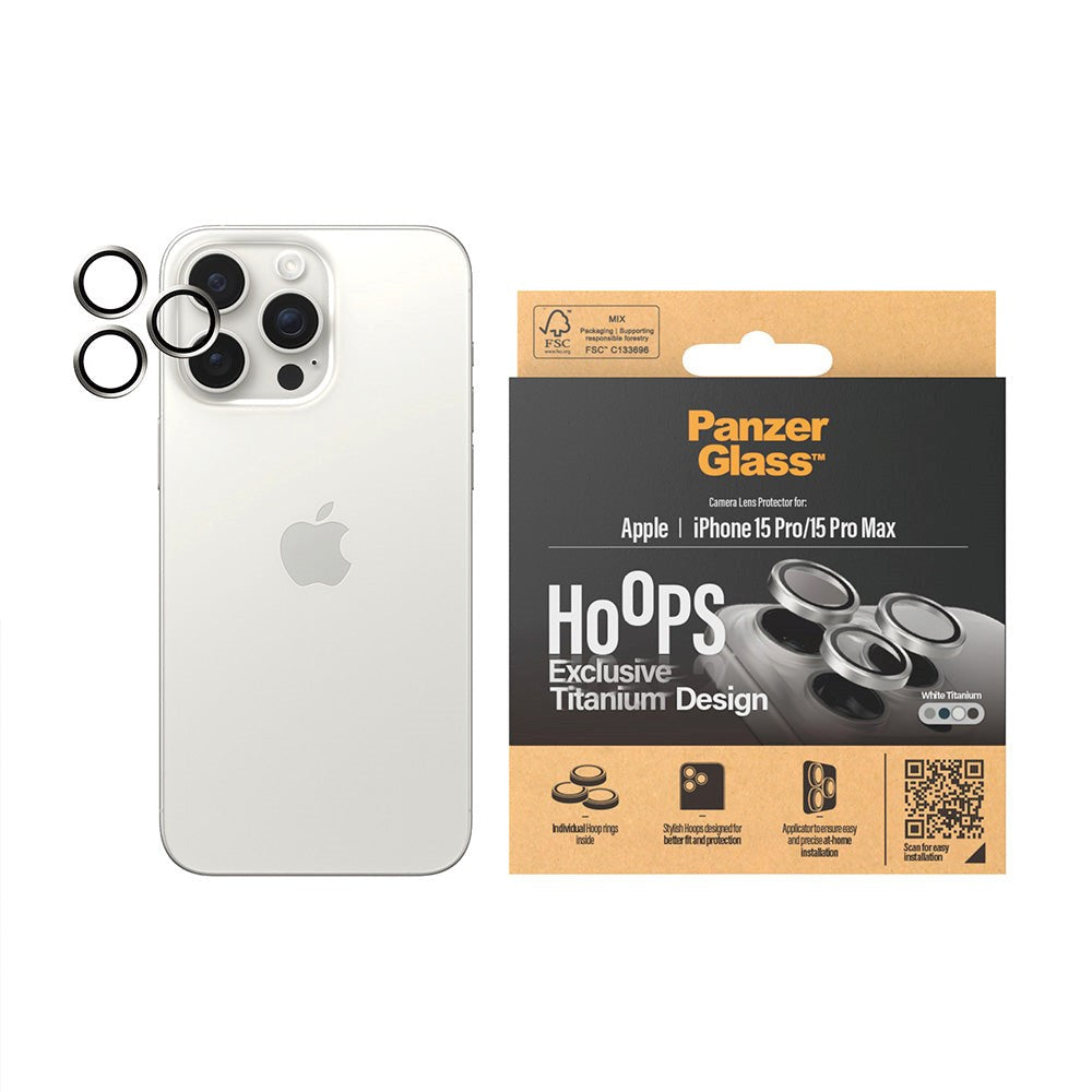 iPhone 15 Pro / 15 Pro Max PanzerGlass Hoops - Camera Protection - Platinum Strength - White Titanium