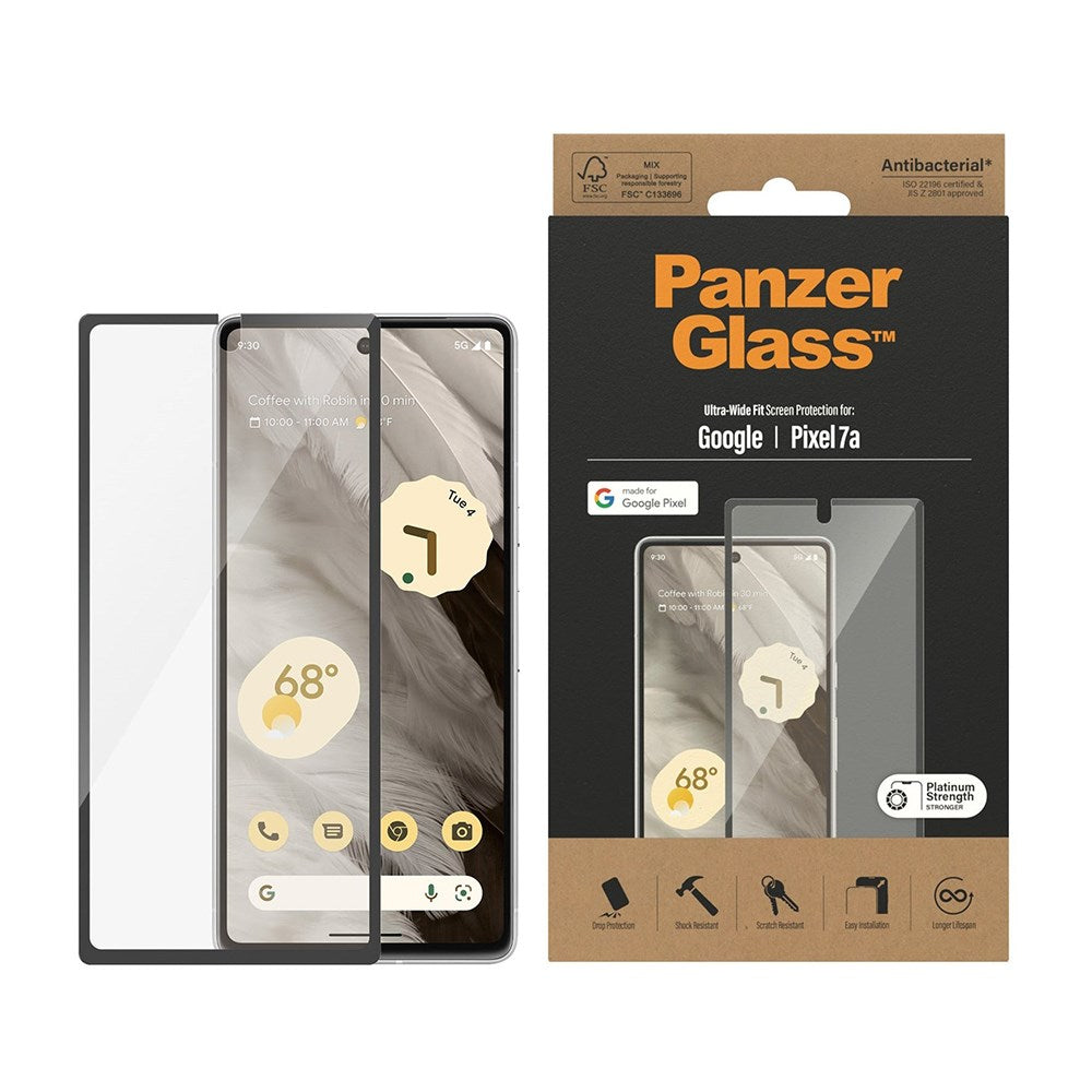 Google Pixel 7A PanzerGlass Ultra Wide Fit Screen Protector - Platinum Strength - Black Edge