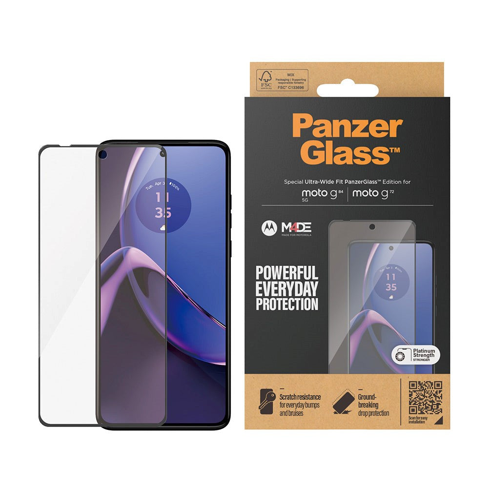 Motorola Moto G72 / G84 PanzerGlass Ultra Wide Fit Screen Protector - Platinum Strength - Black Edge