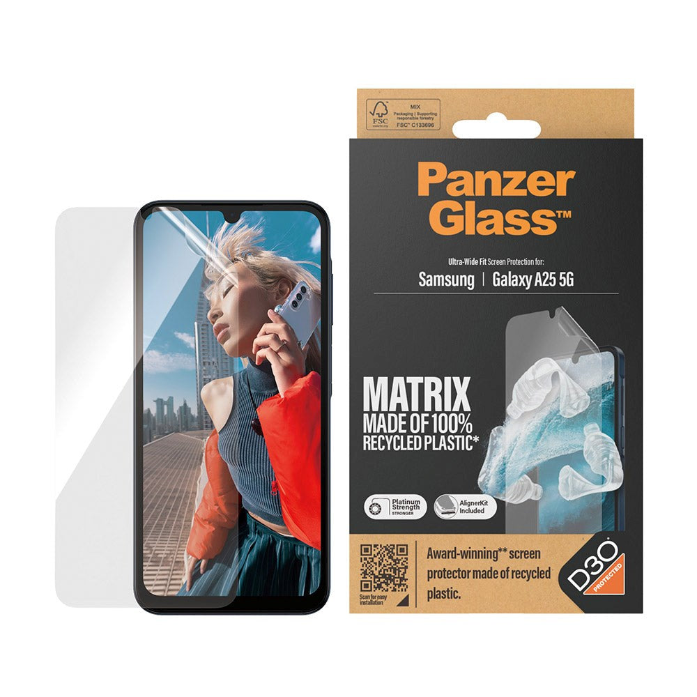 Samsung Galaxy A25 (5G) PanzerGlass Matrix AntiBacterial Ultra Wide Fit Screen Protector- AlignerKit - Platinum Strength - Transparent