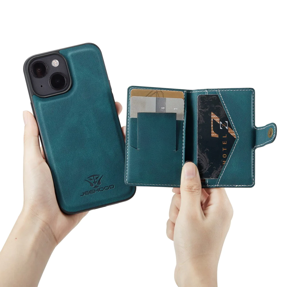 iPhone 13 Leather Covered Case with Wallet - Green