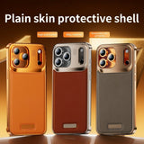iPhone 17 Pro EIDERWOOD Stylish Metal Case with Faux Leather - Silver / Grey