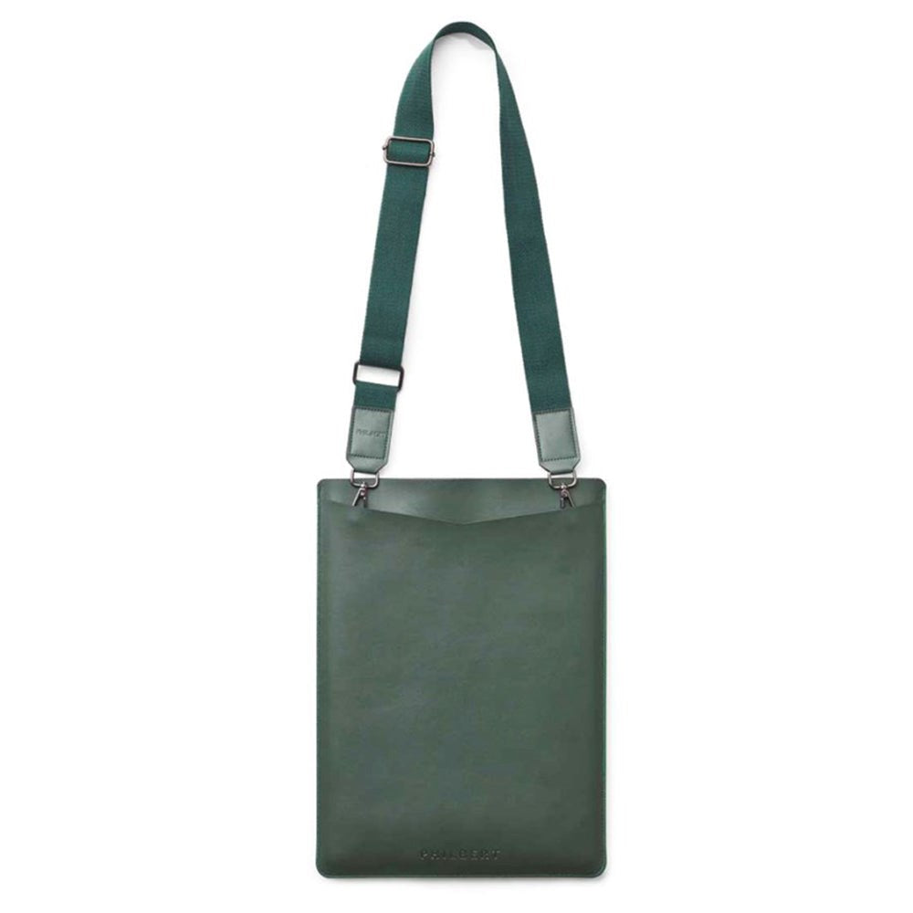 Philbert UltraSlim Vegan Leather Sleeve w. Strap for MacBook / Laptop 15" (35,5 x 25 x 2 cm) - Green