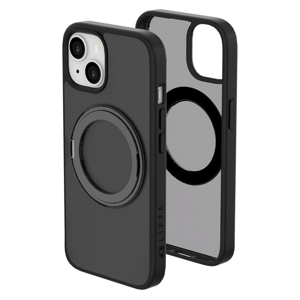 iPhone 15 Lippa Hybrid Plastic Case with 360 Rotating Kickstand - MagSafe Compatible - Matte / Black