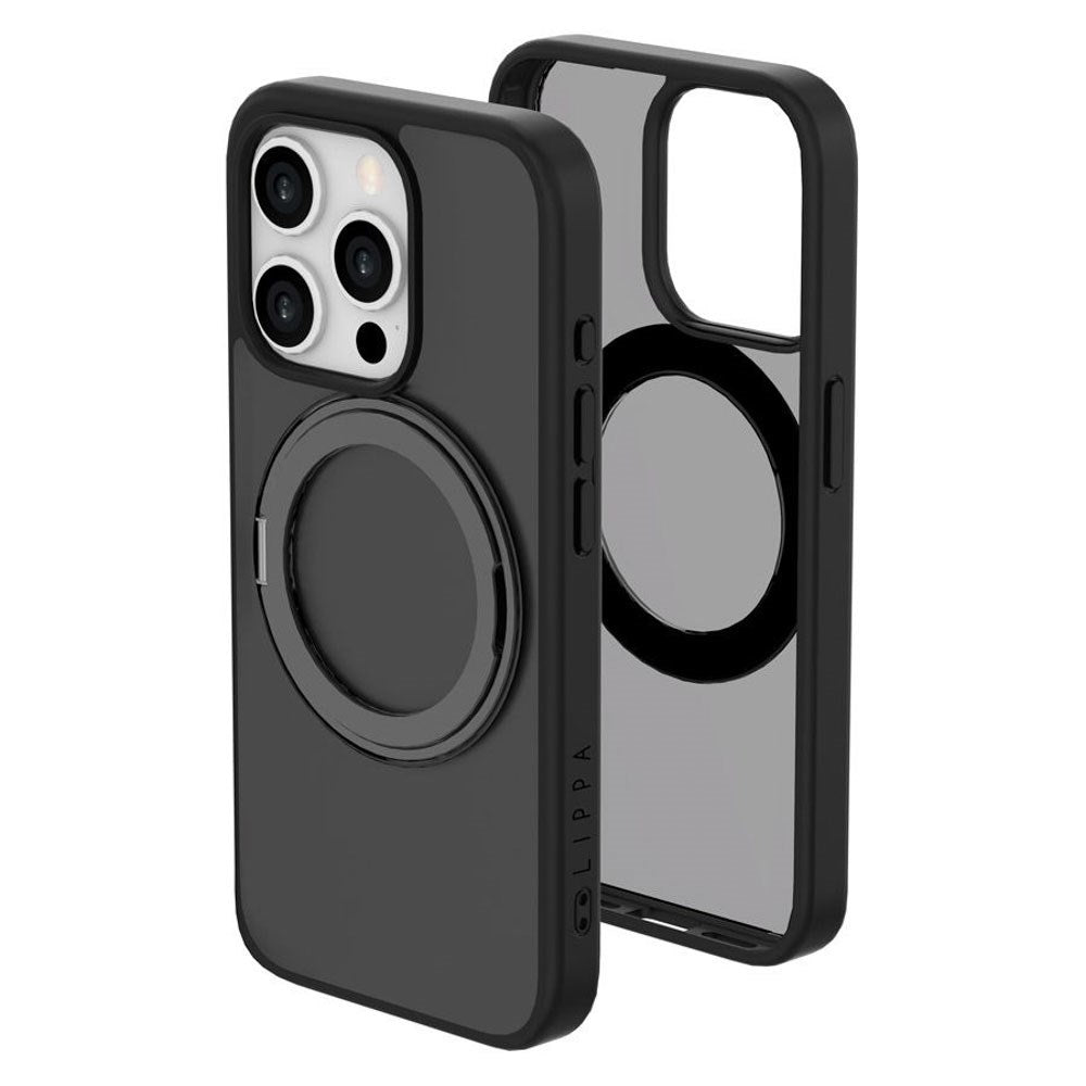 iPhone 15 Pro Lippa Hybrid Plastic Case with 360 Rotating Kickstand - MagSafe Compatible - Matte / Black