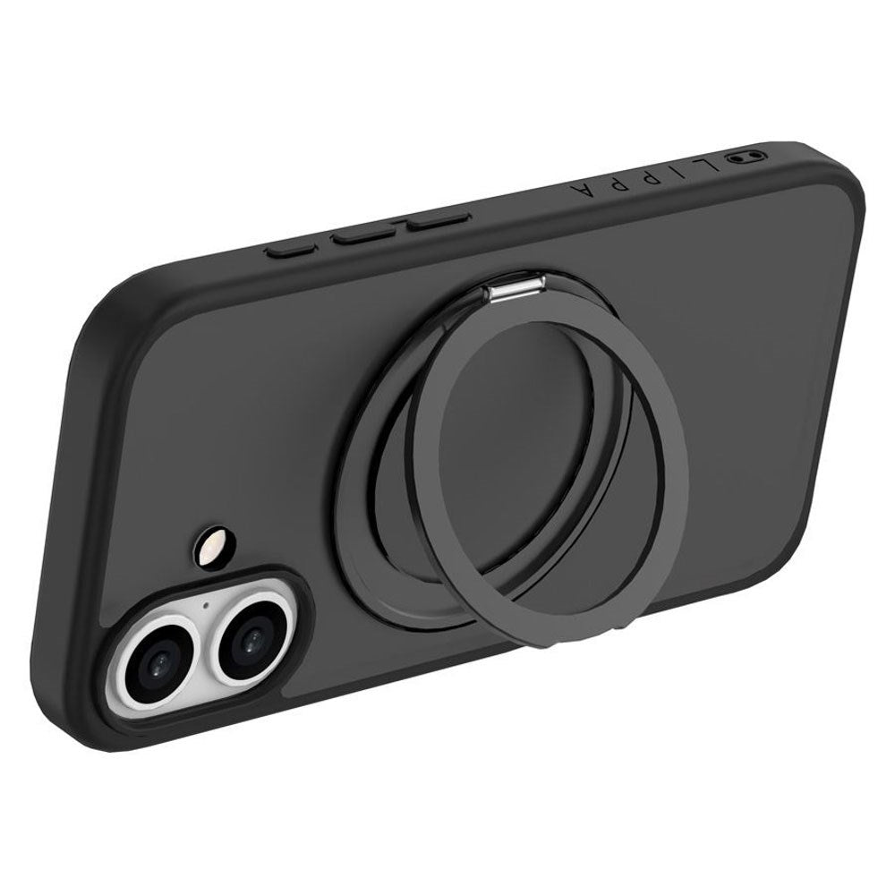 iPhone 16 Lippa Hybrid Plastic Case with 360 Rotating Kickstand - MagSafe Compatible - Matte / Black