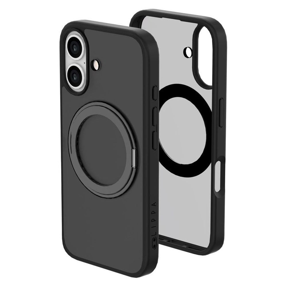 iPhone 16 Lippa Hybrid Plastic Case with 360 Rotating Kickstand - MagSafe Compatible - Matte / Black