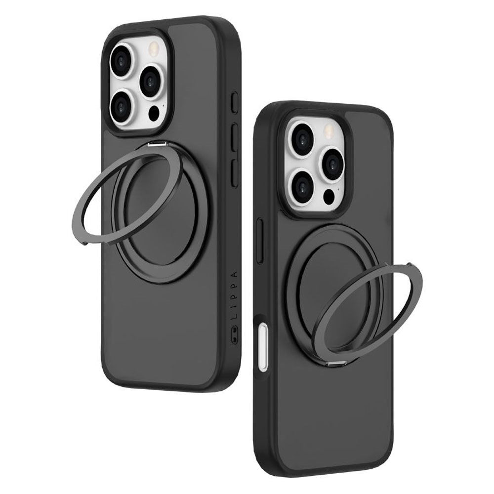 iPhone 16 Pro Lippa Hybrid Plastic Case with 360 Rotating Kickstand - MagSafe Compatible - Matte / Black