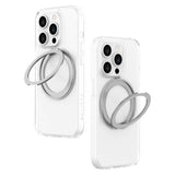 iPhone 15 Pro Lippa Hybrid Plastic Case with 360 Rotating Kickstand - MagSafe Compatible - Transparent / Silver