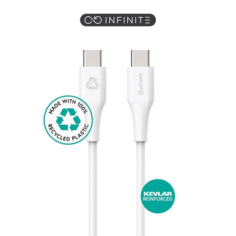 eSTUFF INFINITE 1 m USB-C to USB-C Cable 60W - 100% Recycled Plastic - White