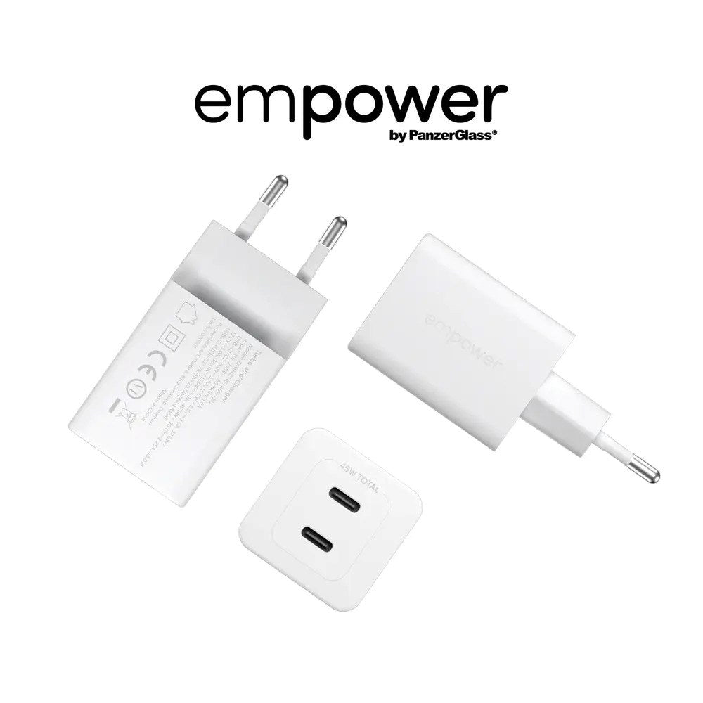 empower by PanzerGlass Turbo 45W Wall Charger with 2x USB-C – Silver White