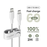 empower by PanzerGlass Racing 60W USB-C to USB-C Cable – 2m – Silver White