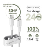 empower by PanzerGlass Racing 240W USB-C to USB-C Cable – 1.2m – Silver White