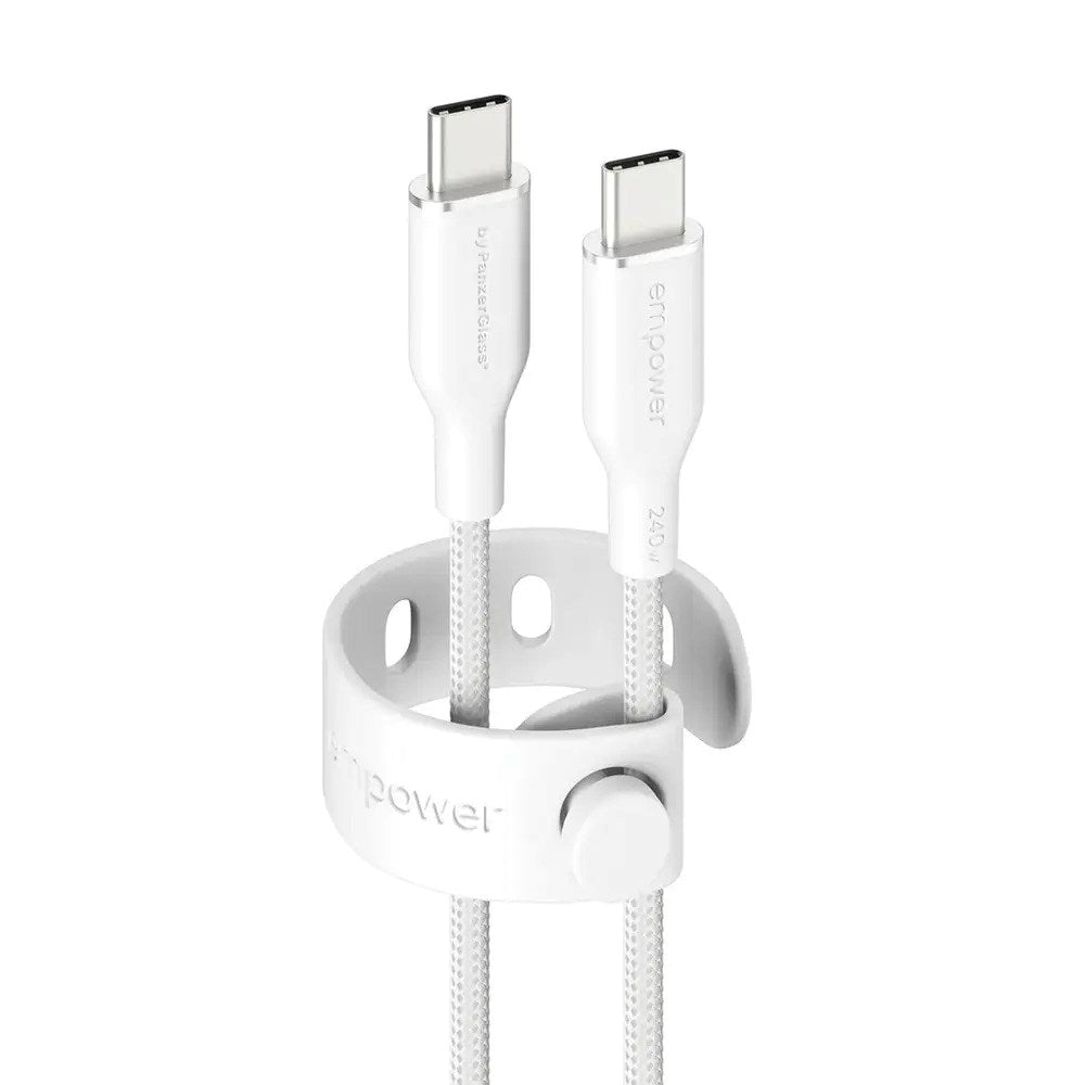 empower by PanzerGlass Racing 240W USB-C to USB-C Cable – 2m – Silver White