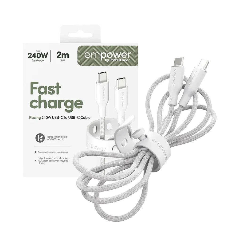 empower by PanzerGlass Racing 240W USB-C to USB-C Cable – 2m – Silver White