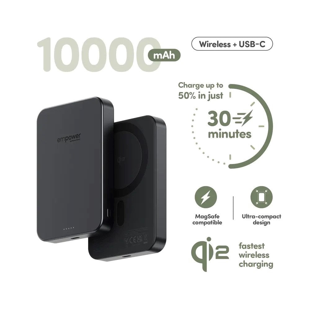 empower by PanzerGlass empower Bank - 10.000 mAh - Qi2 / MagSafe Compatible - Space Black