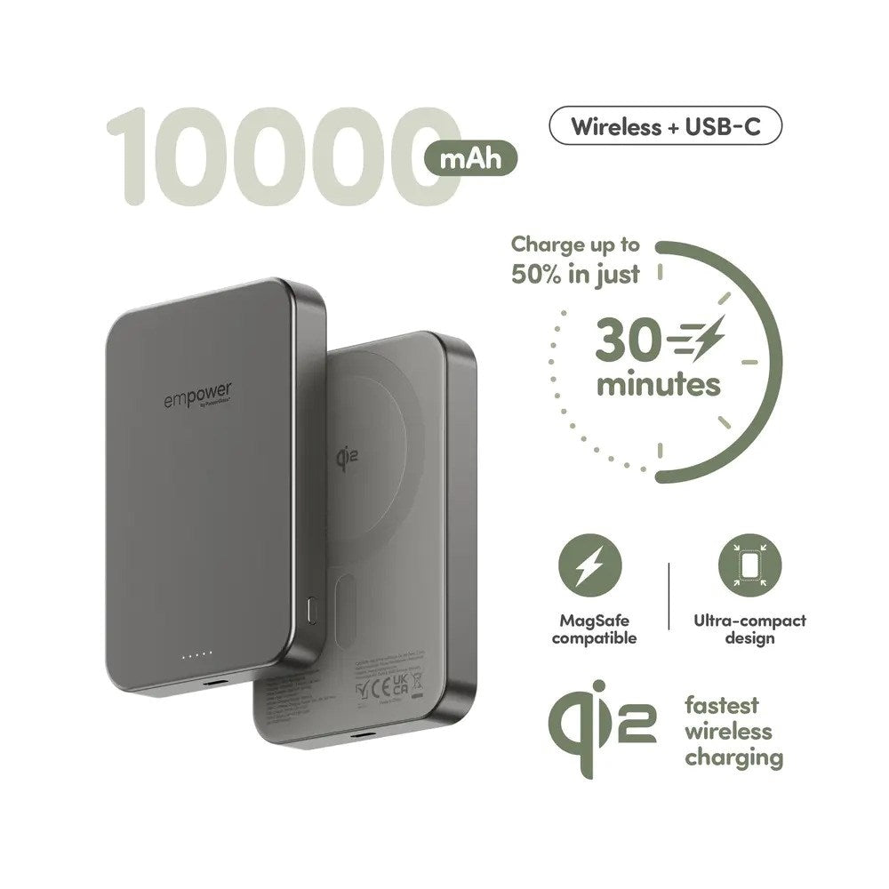 empower by PanzerGlass empower Bank - 10.000 mAh - Qi2 / MagSafe Compatible - Titanium