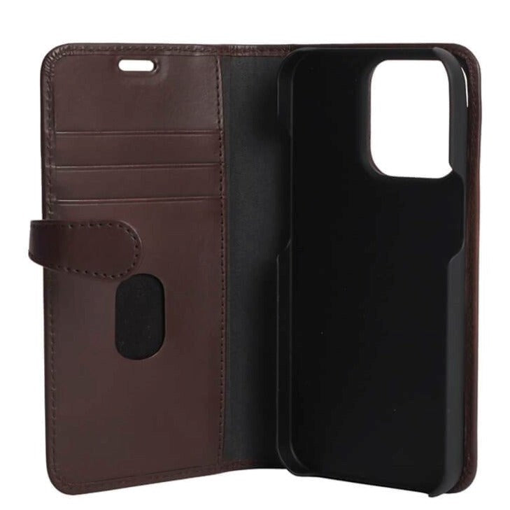 iPhone 13 Pro Buffalo 2-in-1 Wallet Genuine Leather Magnet Wallet Case - Brown