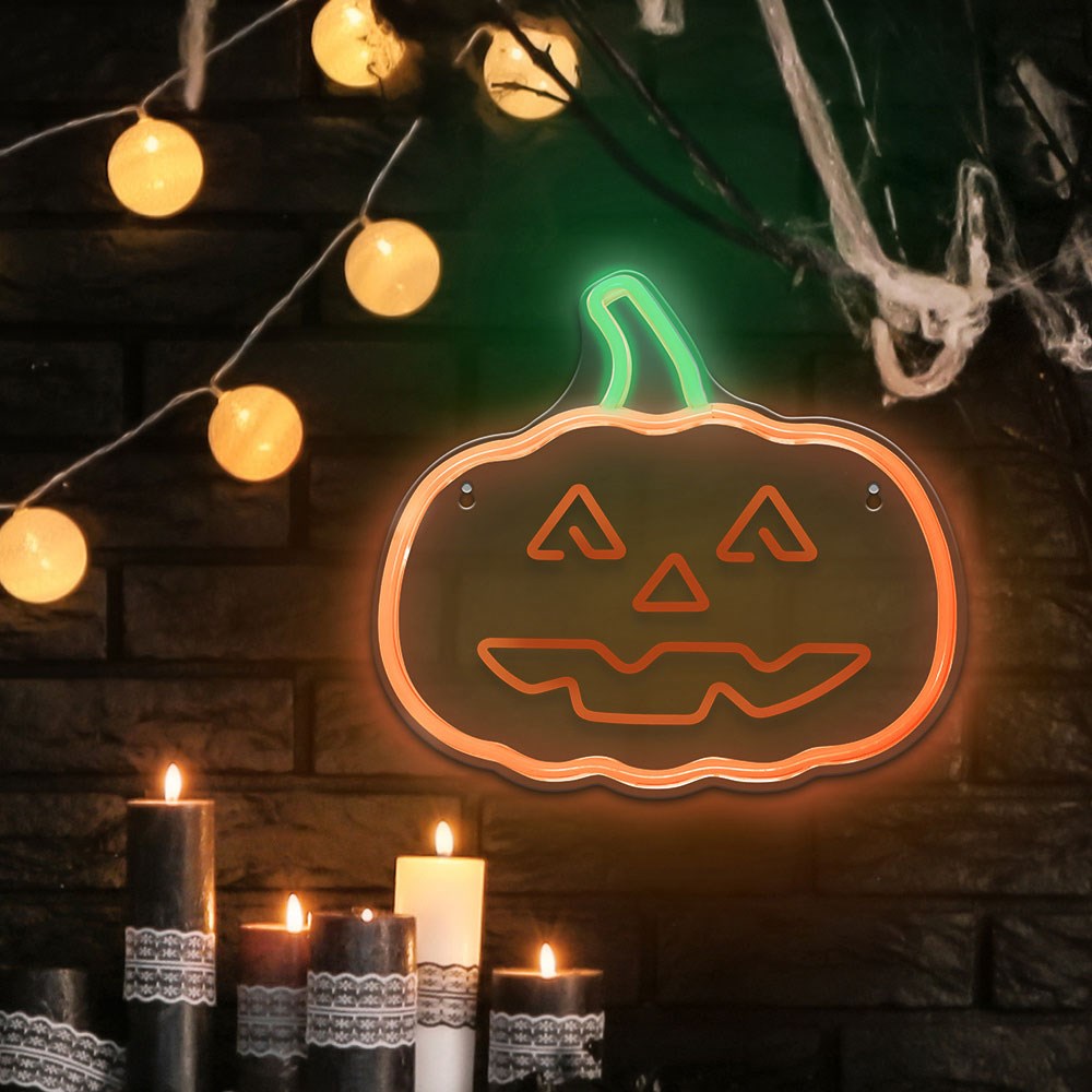 Forever Light LED Neon Sign Halloween - Orange and Green Light with Pumpkin