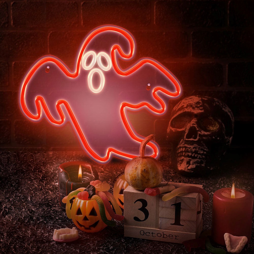 Neolia LED Neon Sign Halloween - Red and White Light w. Ghost