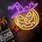 Neolia LED Neon Sign Halloween - Orange and Purple Light with Pumpkin