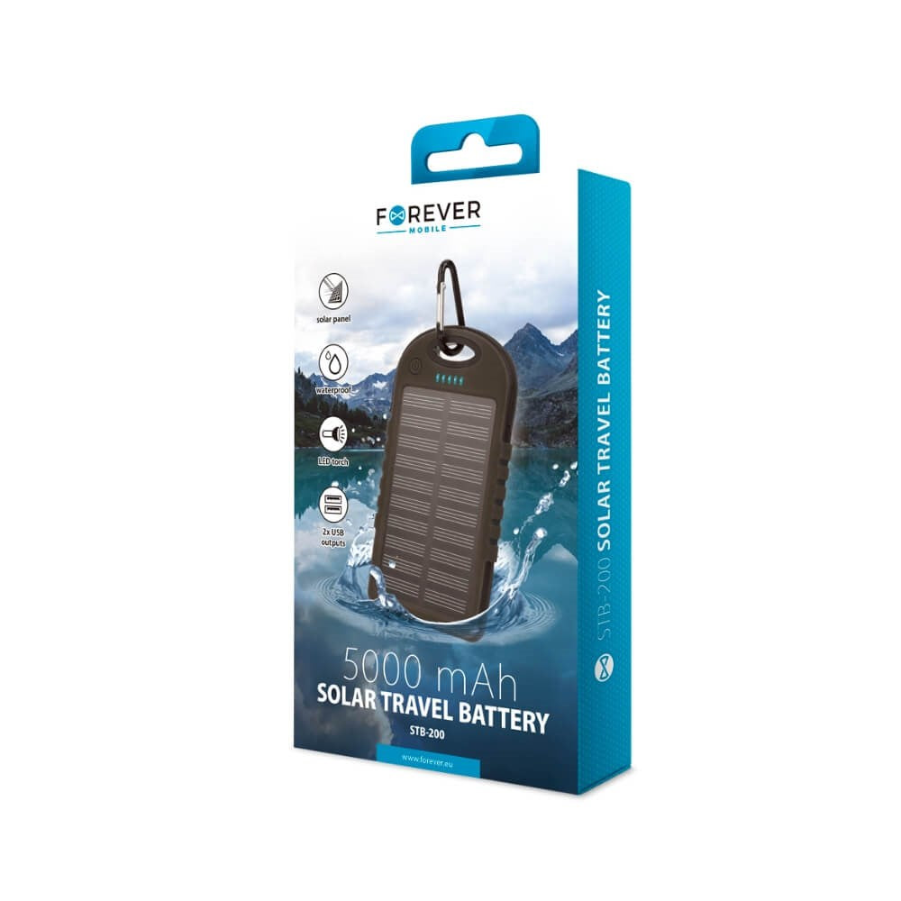 PowerBank Forever Travel Battery Solar - 5000mAh - Black