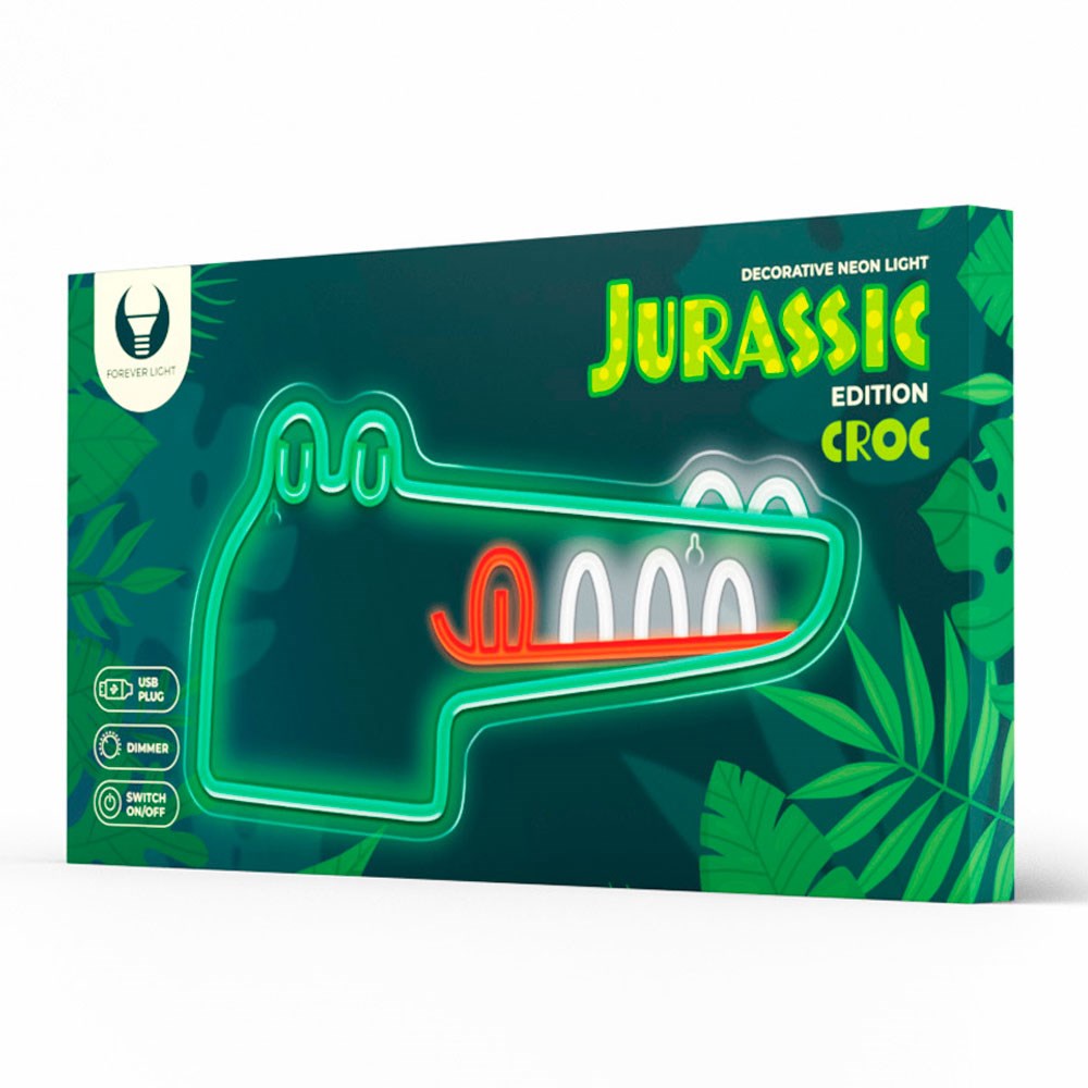 Forever Light Neon Sign LED Jurassic Edition - Multicolored Light with Crocodile