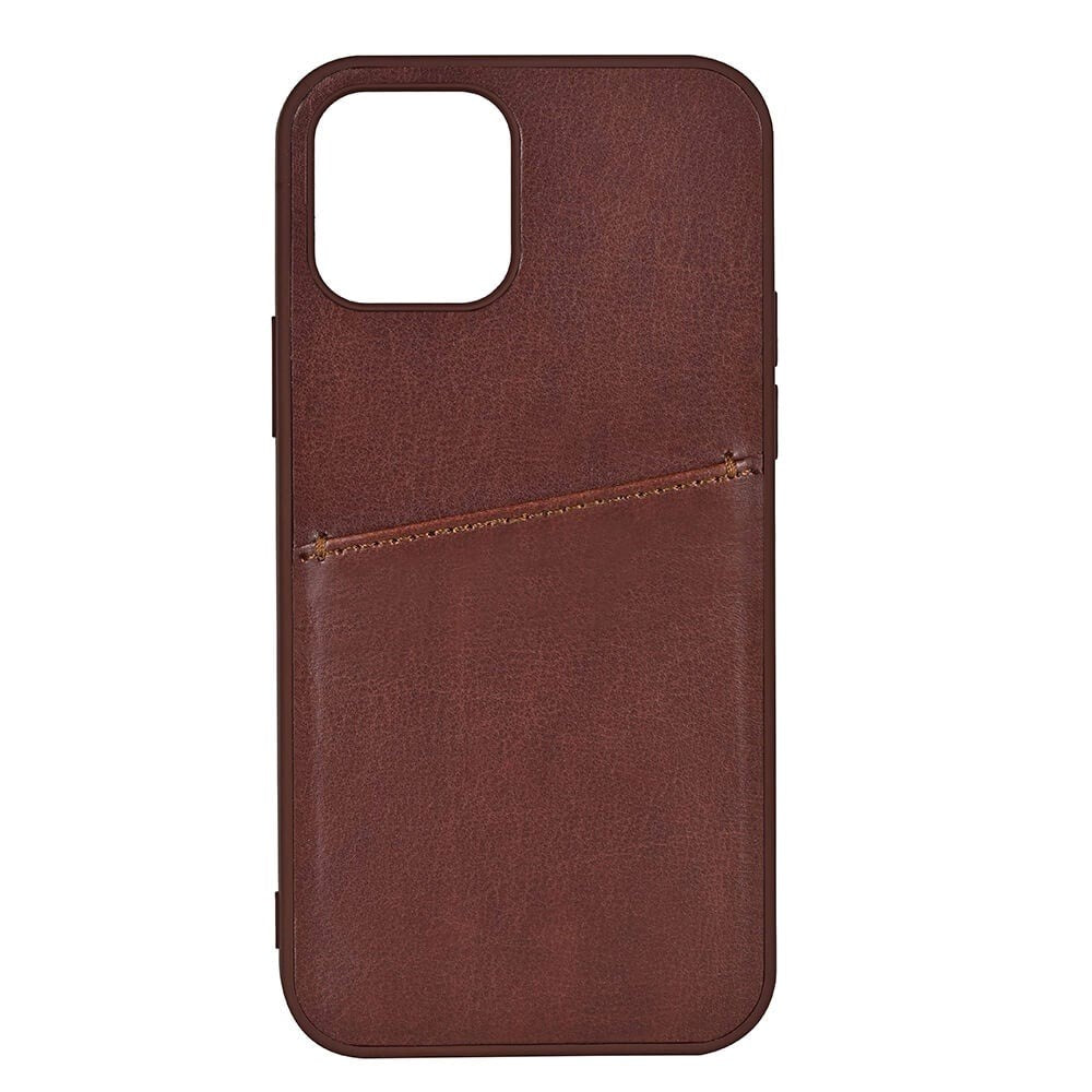 iPhone 13 Mini Buffalo Faux Leather Case with Card Pocket - Brown