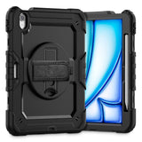 iPad Air 13" (2024) Tech-Protect Solid360 Tough Case w. Protective Film, Hand Holder & Shoulder Strap - Black