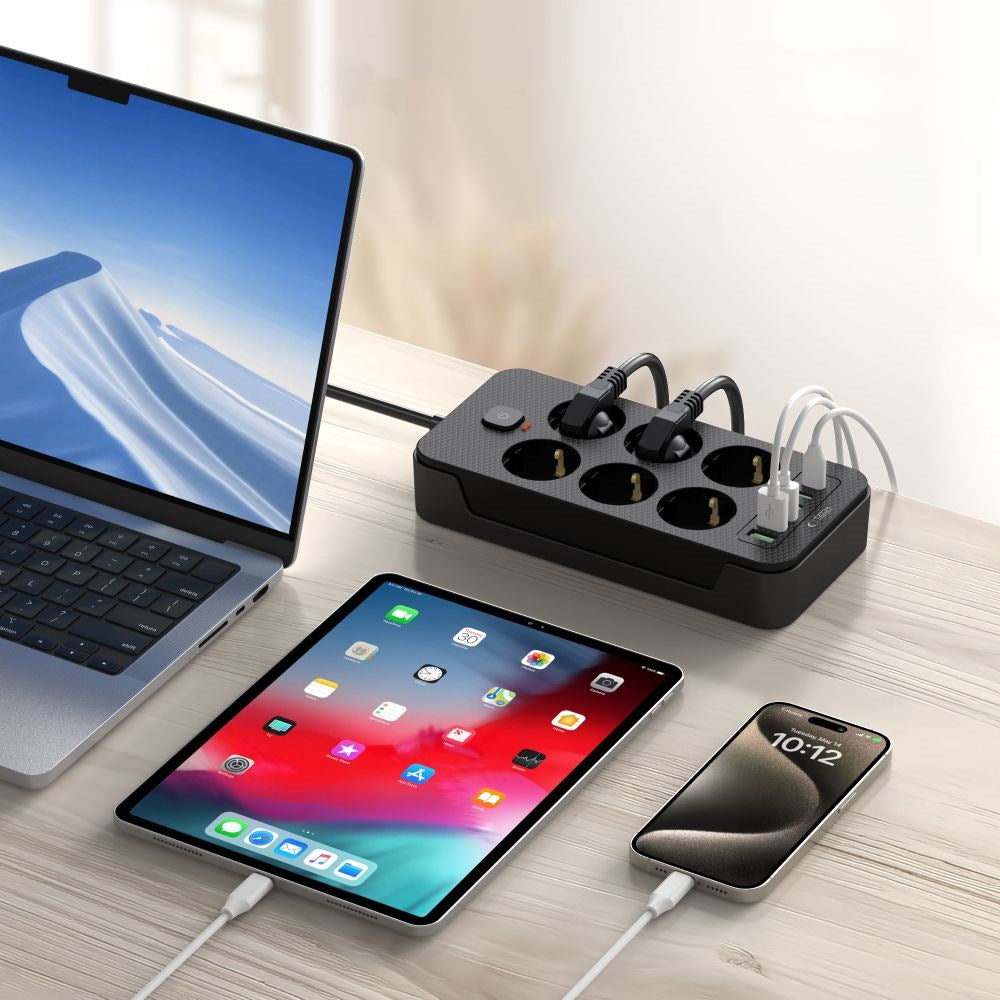 Tech-Protect Multifunctional Power Strip with 6 x Outlets / 3 x USB-A / 3 x USB-C - 2m - Black
