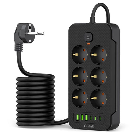 Tech-Protect Multifunctional Power Strip with 6 x Outlets / 3 x USB-A / 3 x USB-C - 2m - Black