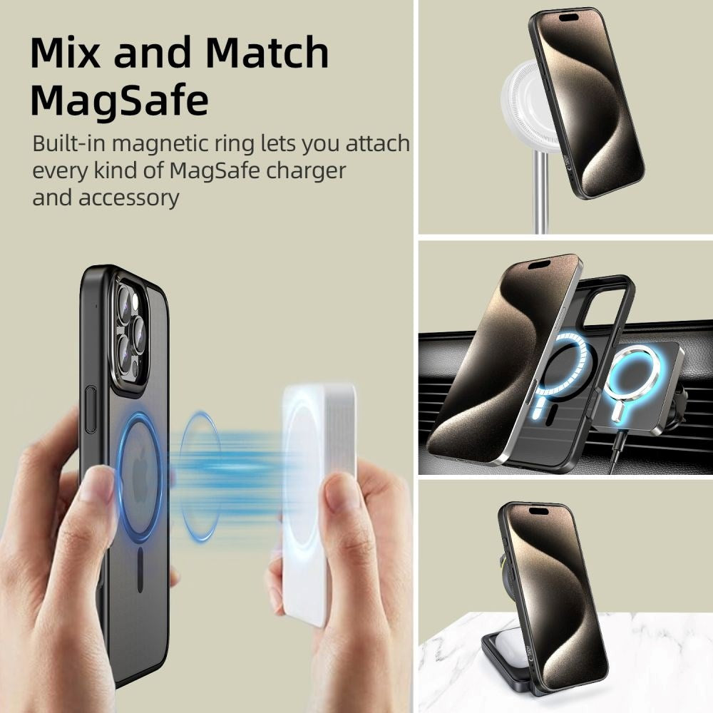 iPhone 16 Pro Max Tech-Protect MagEdge Hybrid Case with Camera Protection - MagSafe Compatible - Transparent / Matte Black