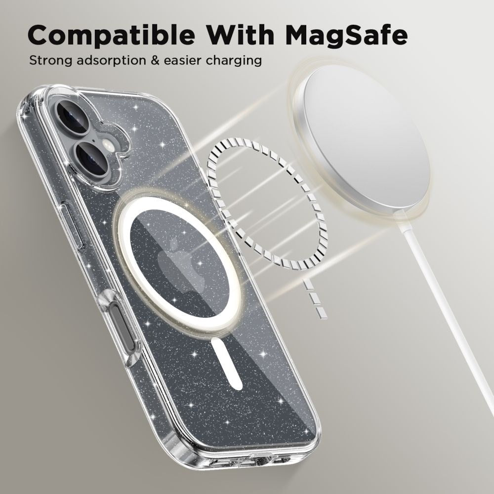 iPhone 16 Tech-Protect Flexair Hybrid Case - MagSafe Compatible - Transparent / Glitter