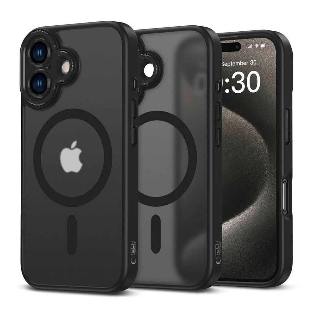 iPhone 16 Tech-Protect MagCam Case with Camera Protection - MagSafe Compatible - Transparent /Matte Black