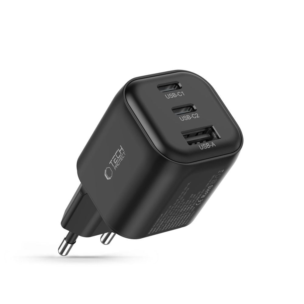 Tech-Protect 100W Wall Charger - 1 x USB-A - 2 x USB-C - Black