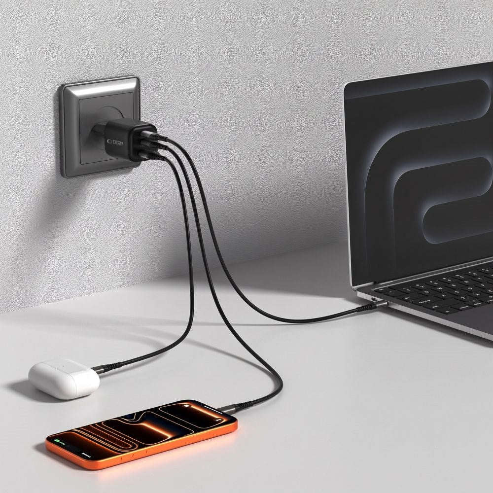 Tech-Protect 100W Wall Charger - 1 x USB-A - 2 x USB-C - Black