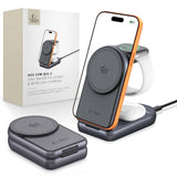 Tech-Protect A53 3-in-1 25W Wireless Charger: Smartphone & Smartwatch & Earphones - MagSafe / Qi2 Compatible - Dark Grey