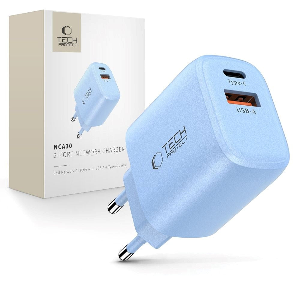 Tech-Protect NCA30 Wall Charger with 30W - 1 x USB-A & 1 x USB-C - Blue