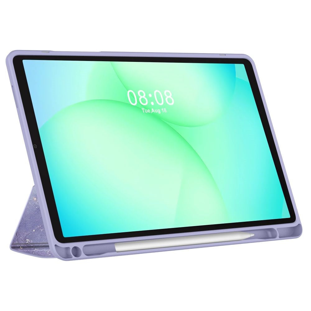 Samsung Galaxy Tab A11 / A9 Tech-Protect SC Pen Hybrid Flip Case w. Stylus Holder - Purple Marble/ Transparent