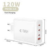 Tech-Protect 120W GaN Wall Charger with 1 x USB-A & 3 x USB-C – White