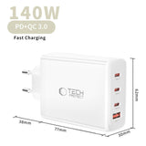 Tech-Protect 140W GaN Wall Charger with 1 x USB-A & 3 x USB-C – White