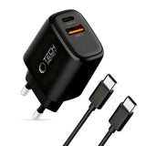 Tech-Protect 45W GaN Wall Charger with 1 x USB-A / 1 x USB-C / 1 x USB-C to USB-C Cable – Black