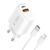 Tech-Protect 45W Wall Charger with Lightning Cable - 1 x USB-C & 1 x USB-A - White
