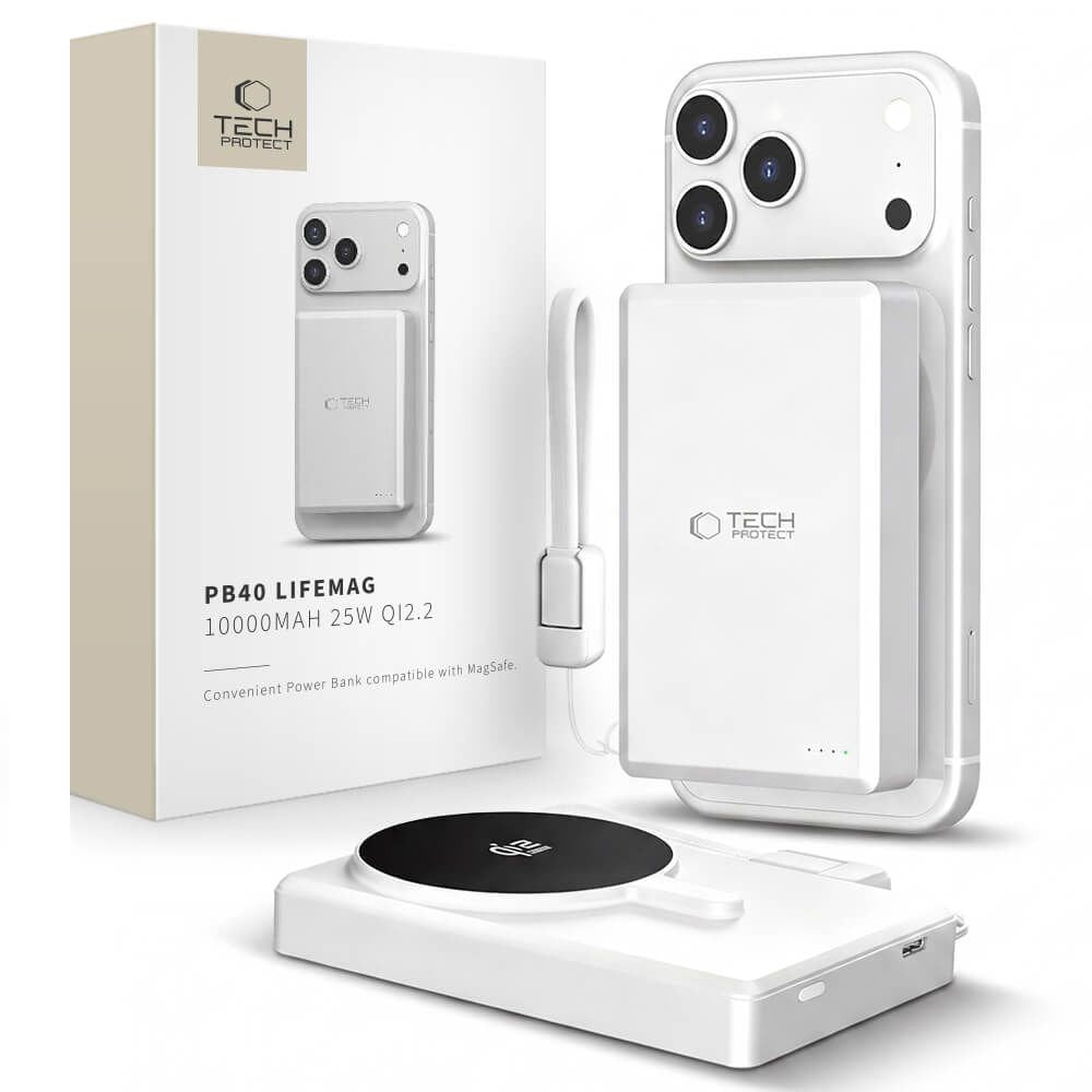Tech-Protect PB40 LifeMag 25W PowerBank 10.000mAh - MagSafe / Qi2 Compatible - White