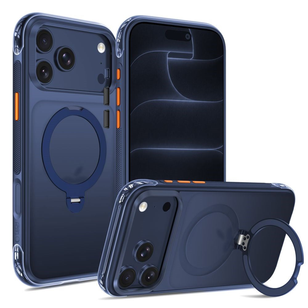 iPhone 18 Pro / 17 Pro Tech-Protect MagAir Stand Case with Kickstand - MagSafe Compatible - Matte Blue
